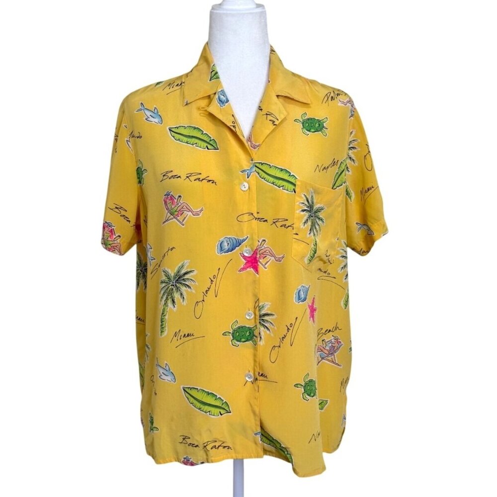 Real Clothes Saks Fifth Ave Size L Top Silk Button-Up Vintage Florida Tropical